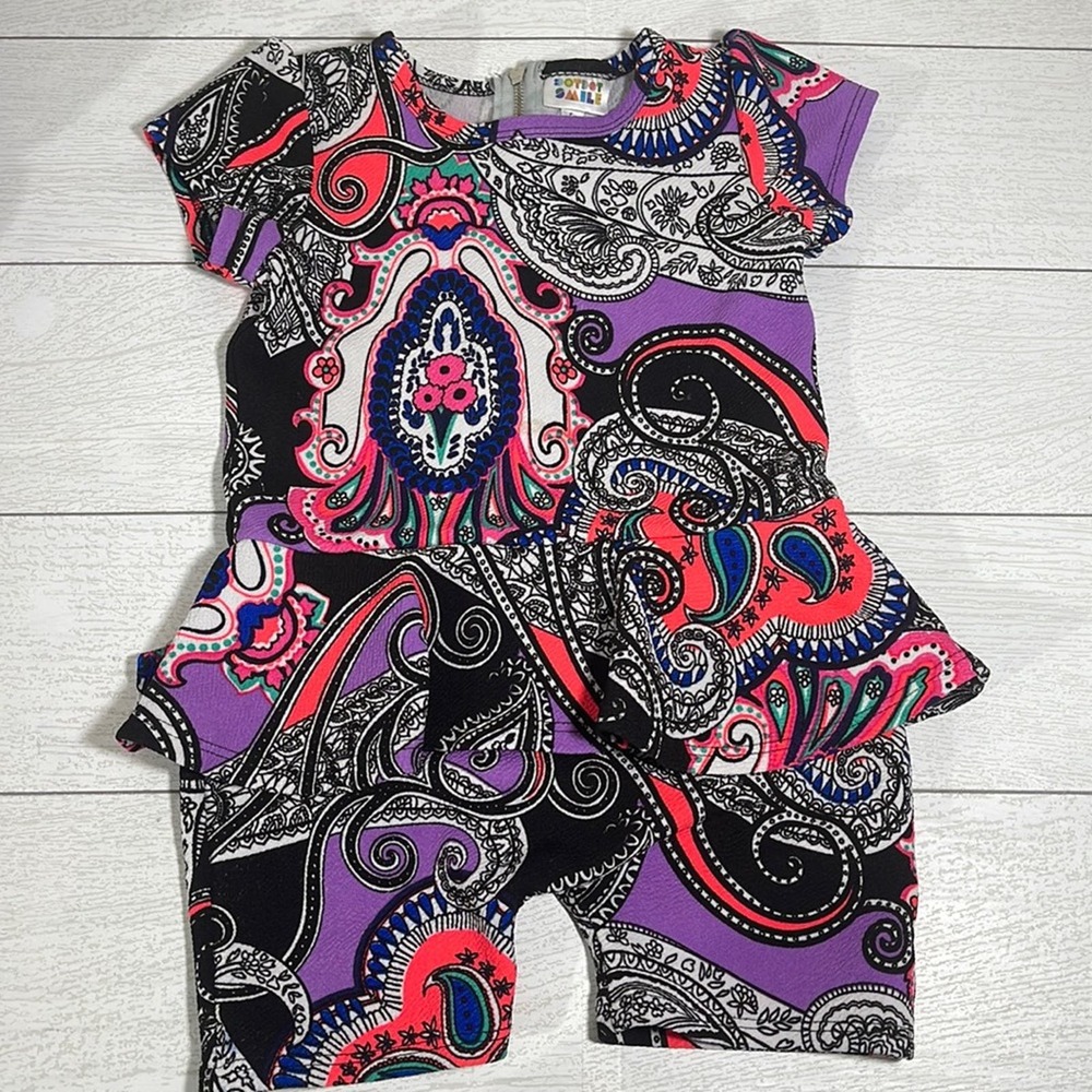 Dot Dot Smile Girls Retro Paisley Romper Size 5/6 Bright Multicolor